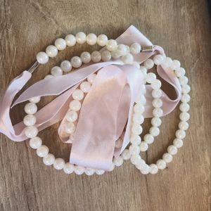 Baby Pink Pearl Ribbon Necklace